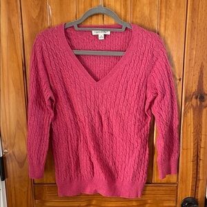 Banana Republic Pink Cable Knit cashmere blend 3/4 sleeve sweater v neck medium